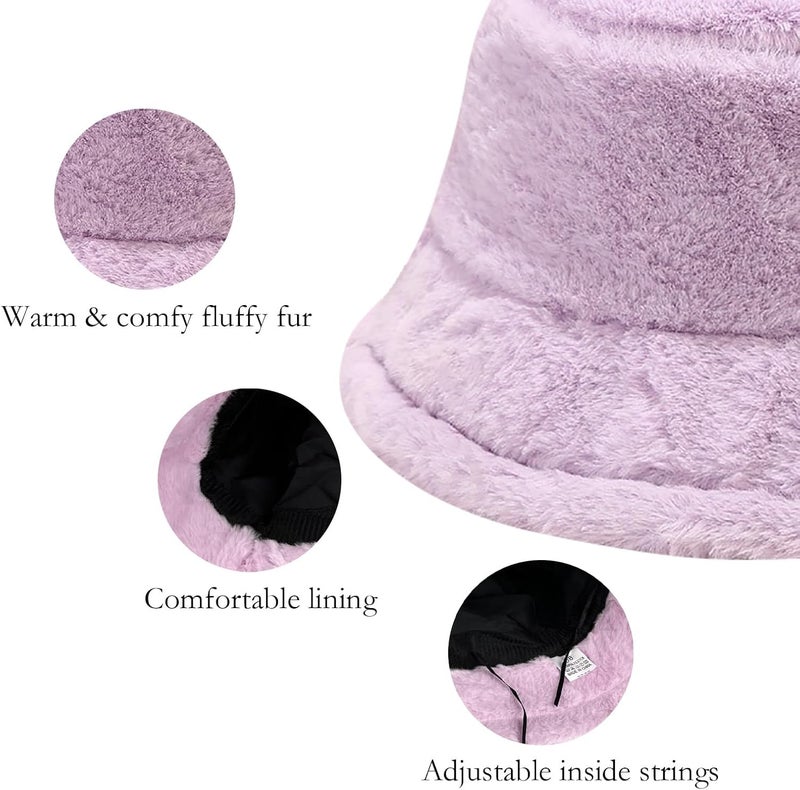 BEARUN Winter Faux Fur Furry Bucket Hat Fluffy Fuzzy Warm Hat Plush Fisherman Hat for Women Men Teens Girls - Image 4